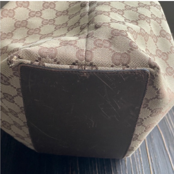 Vintage Gucci GG Signature Logo Brown Canvas Tote Silver Hardware - Picture 7 of 11